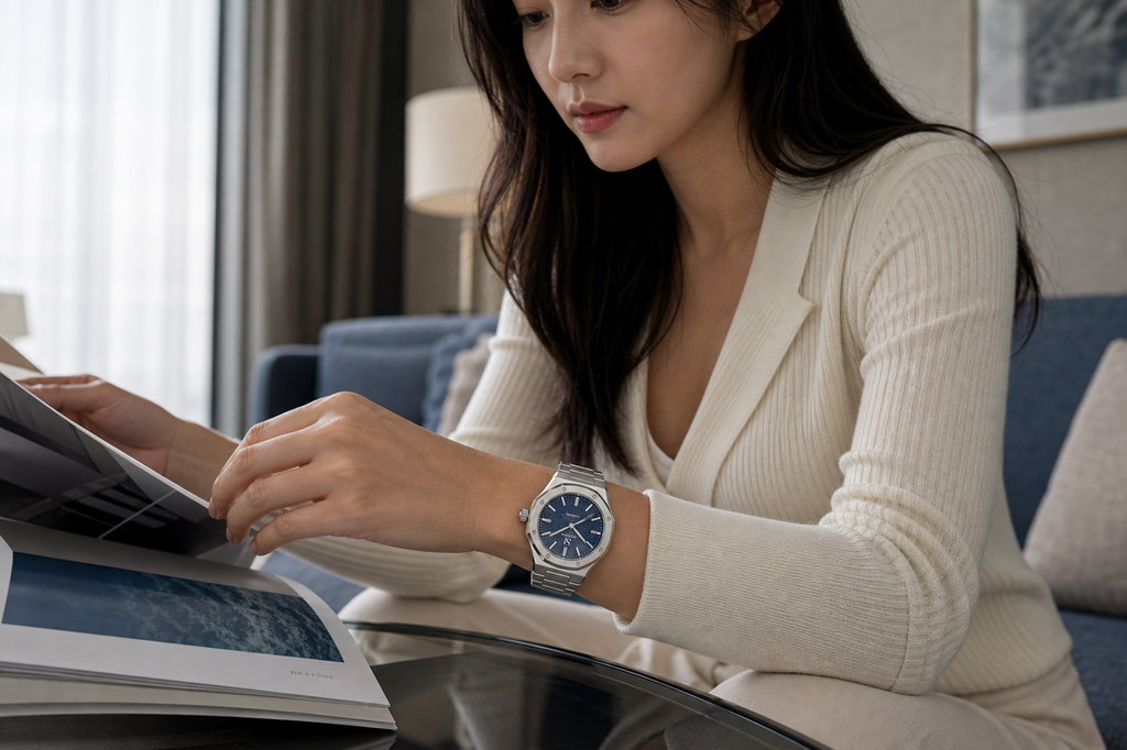 AI-GENERATED | source: Codex native GPT Image 2 img2img | purpose: model-hotel-suite-magazine | product: Fenix | variant: Ocean Blue | original_ref: fe6.jpg / gid://shopify/MediaImage/44987029815585 | date: 2026-07-02 | target: PDP gallery