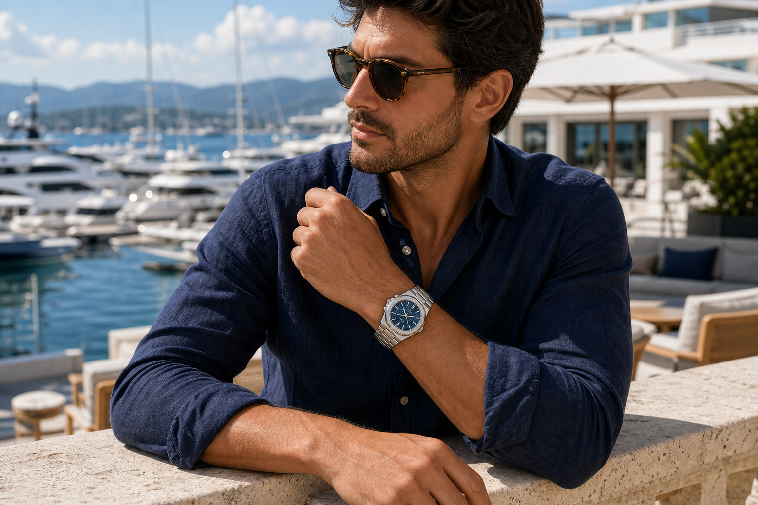 AI-GENERATED | source: Codex native GPT Image 2 img2img | purpose: model-marina-terrace | product: Fenix | variant: Ocean Blue | original_ref: fe6.jpg / gid://shopify/MediaImage/44987029815585 | date: 2026-07-02 | target: PDP gallery
