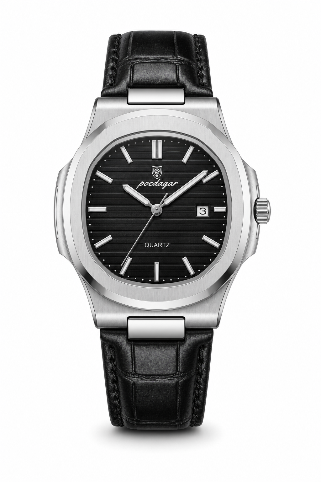 AI-GENERATED | source: Codex native GPT Image 2 img2img | purpose: white-front-packshot | product: Cronos | variant: Midnight Leather | original_ref: cro4.jpg / gid://shopify/MediaImage/44987055800609 | date: 2026-07-02 | target: PDP gallery