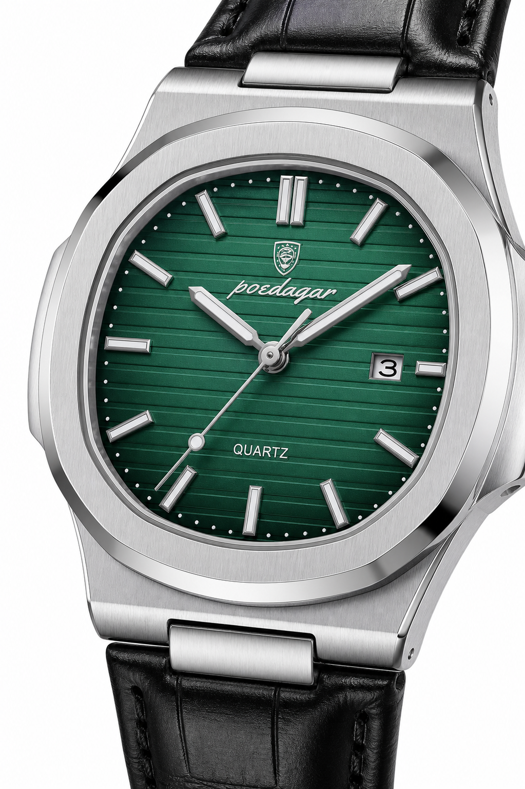 AI-GENERATED | source: Codex native GPT Image 2 img2img | purpose: white-technical-macro | product: Cronos | variant: Emerald Leather | original_ref: cro1.jpg / gid://shopify/MediaImage/44987055767841 | date: 2026-07-02 | target: PDP gallery