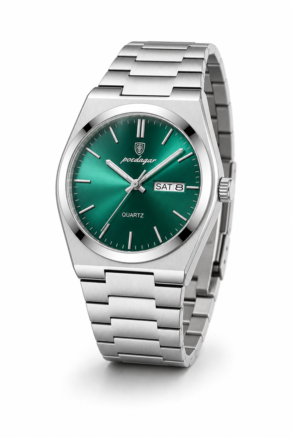 AI-GENERATED | source: Codex native GPT Image 2 img2img | purpose: white-three-quarter | product: Classic Edition | variant: Emerald Silver | original_ref: claaas.jpg / gid://shopify/MediaImage/44987022901537 | date: 2026-07-02 | target: PDP gallery