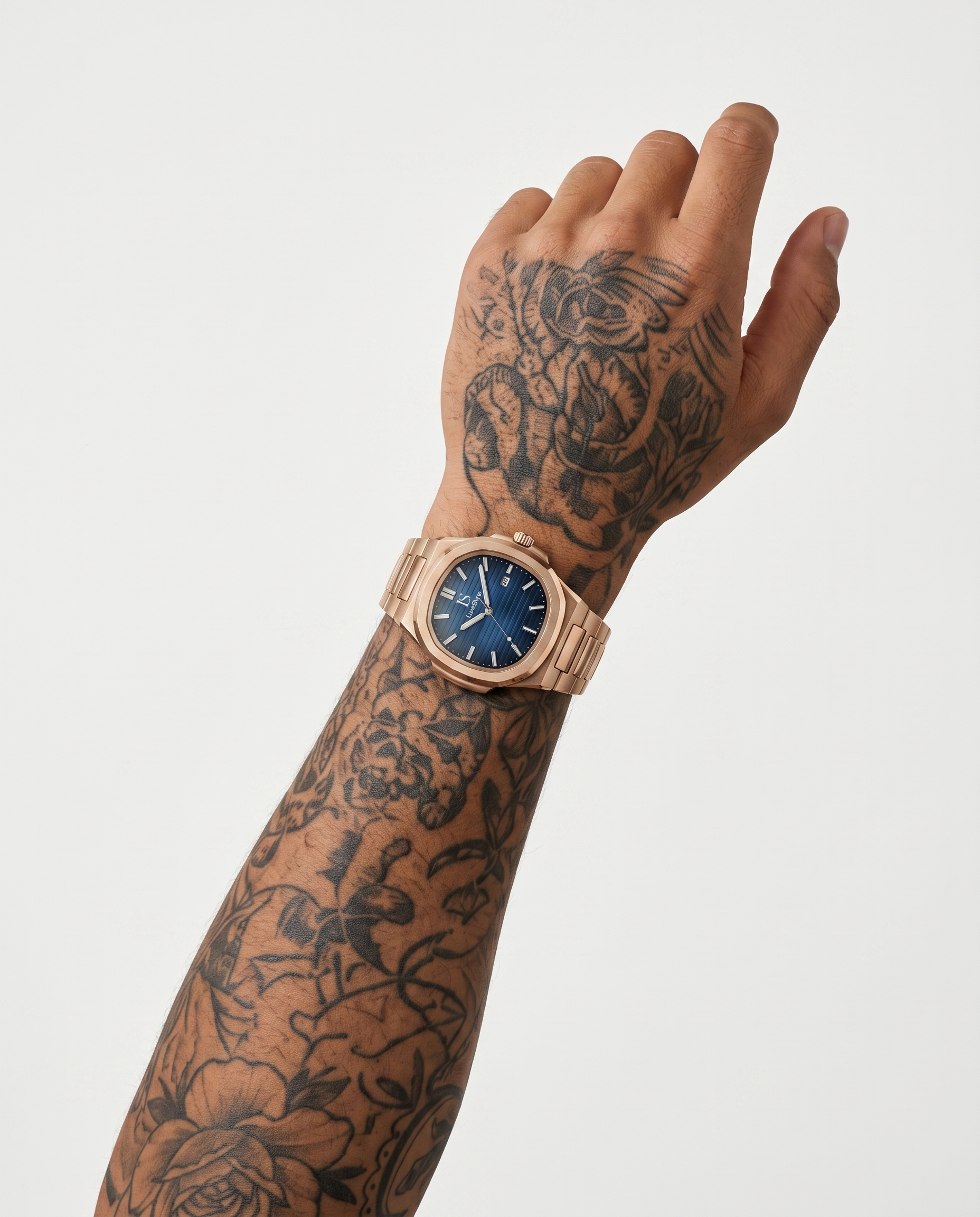 AI-GENERATED | source: Higgsfield nano_banana_2 | purpose: white-on-wrist-standard | product: CASPIAN | variant: Royal Gold | variant_id: gid://shopify/ProductVariant/52931297870113 | model: approved-luxe-male-20260707 | date: 2026-07-10 | target: PDP gallery slot 2